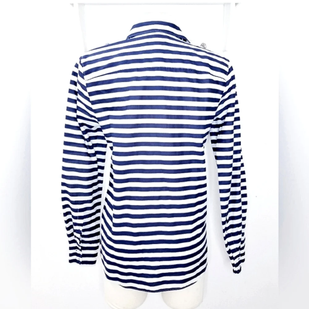 J.Crew Ivory and Navy Stripe Long Sleeve Buttondown Boy Shirt Sz 4